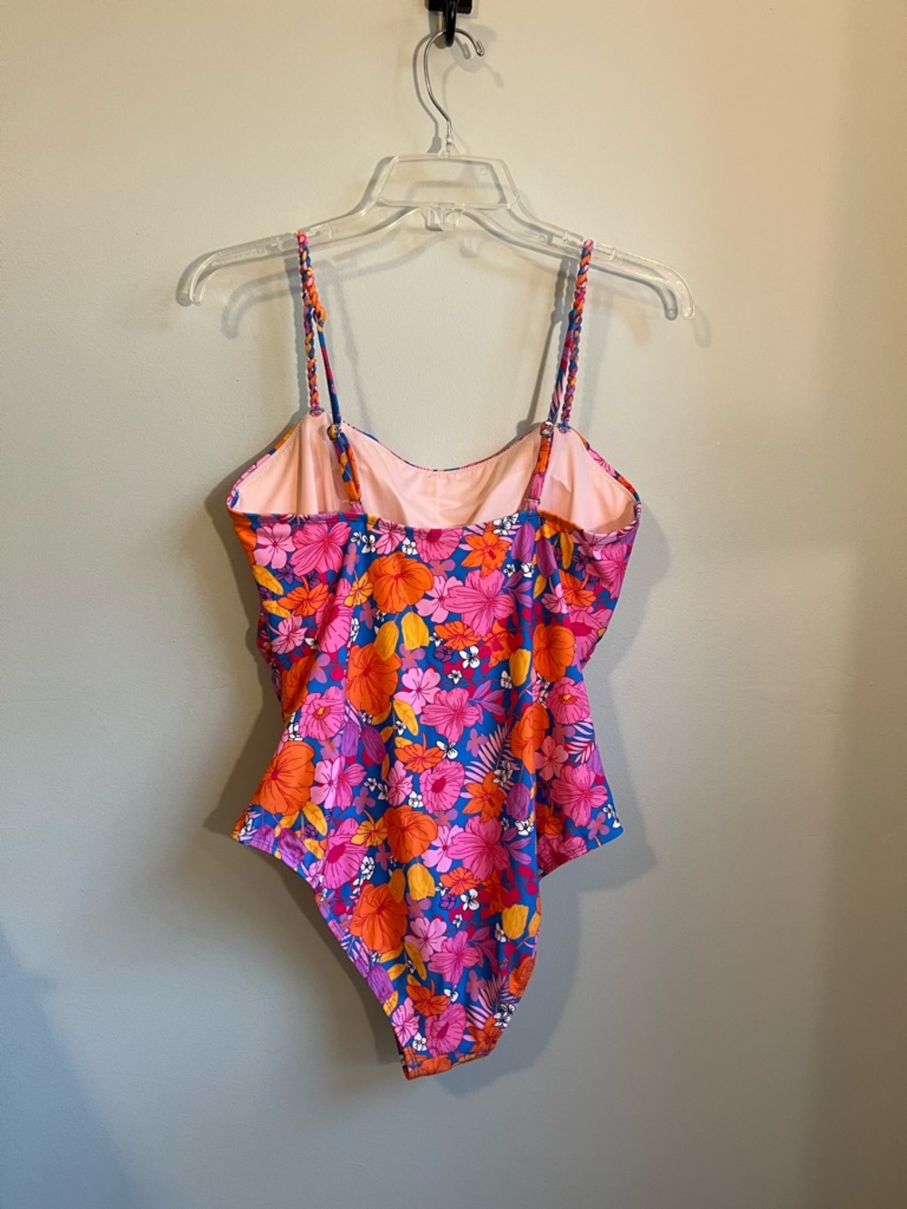 CUPSHE nwt Pink & Orange Floral One-Piece Swimsuit with Braided Straps - Picture 6 of 8